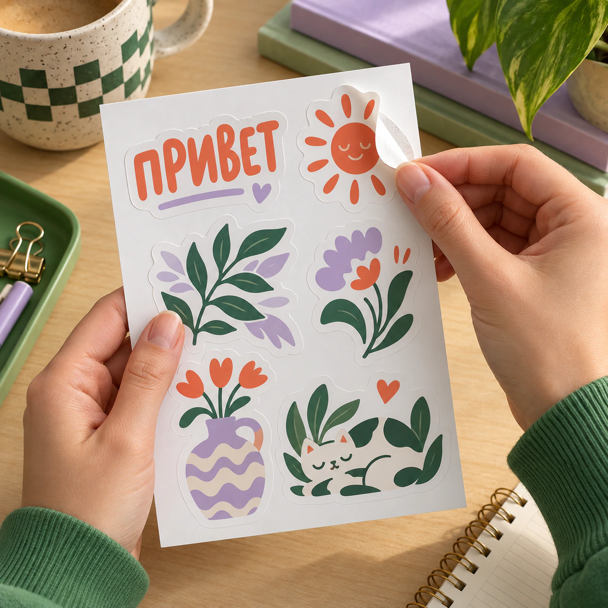 Стикеры и наклейки в руках